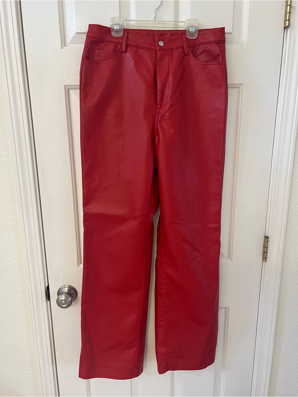 Wayf Red Faux Leather Pants